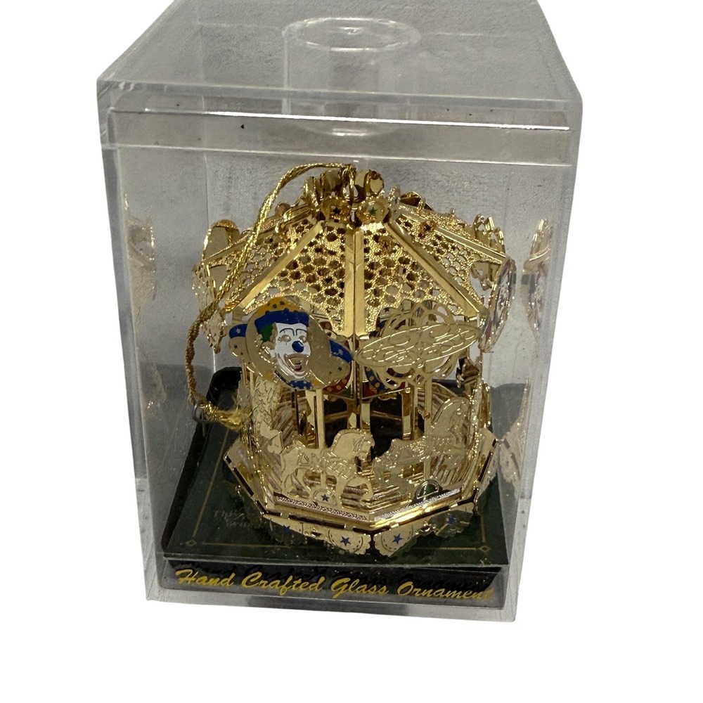 Unique Treasures Circus Clown Carousel Ornament Small Gold Metal Glass‎ Limited